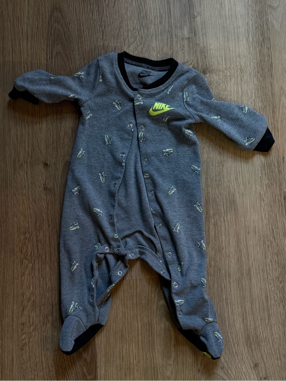 Nike Grey Footed Baby One-Piece with Neon Yellow Logo